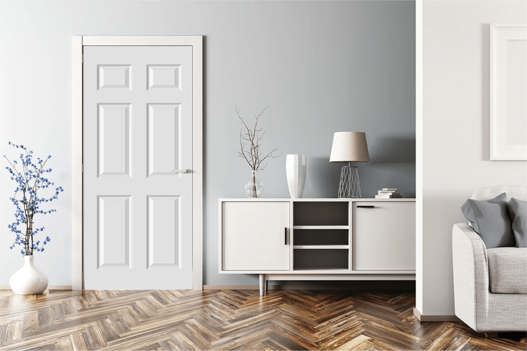 A white molded door