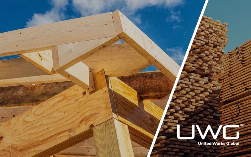 Wood framing structure using laminated lumber beams