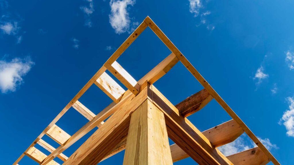 Timber building under blue sky