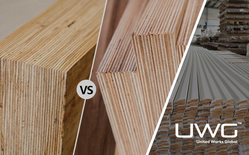 LVL vs plywood comparison showing layered wood materials
