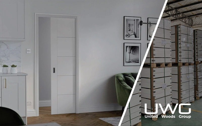 A pocket door in white