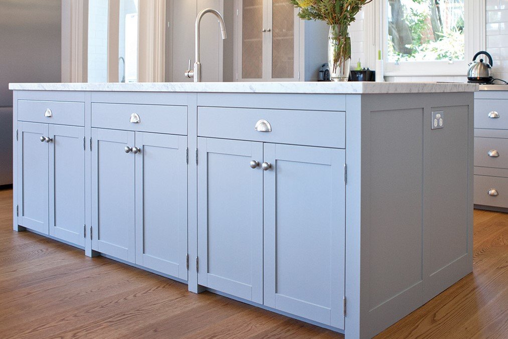 Gray Shaker-style cabinets