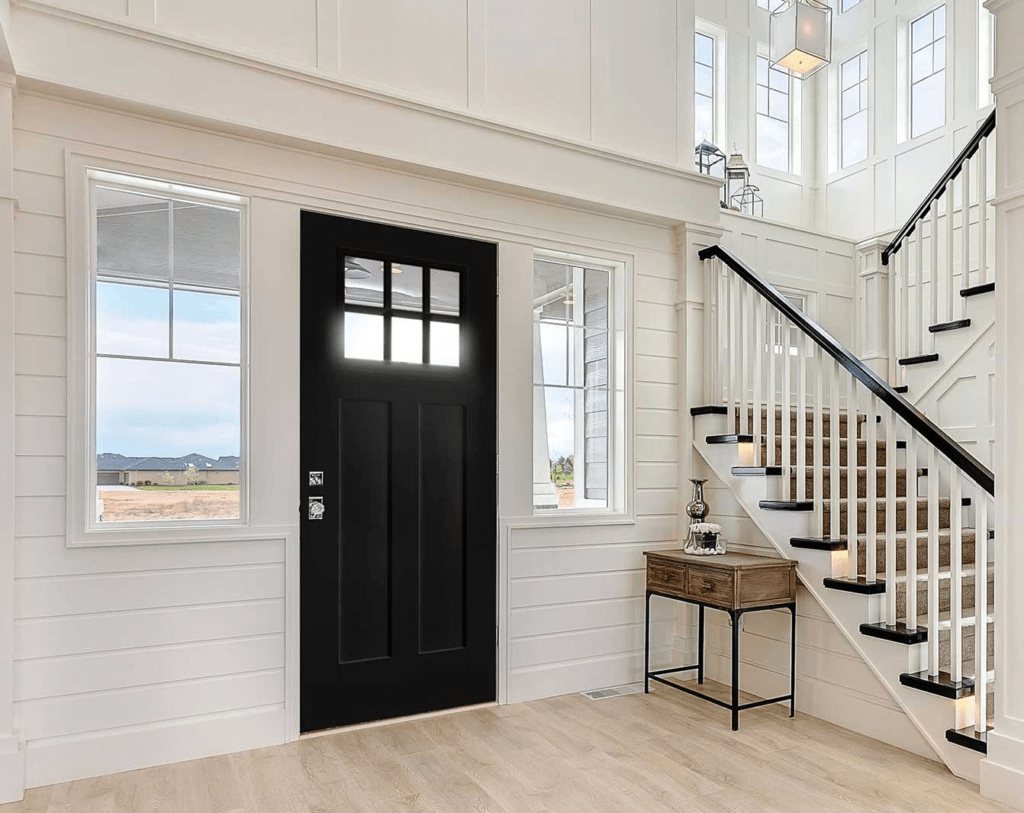 A black fiberglass door