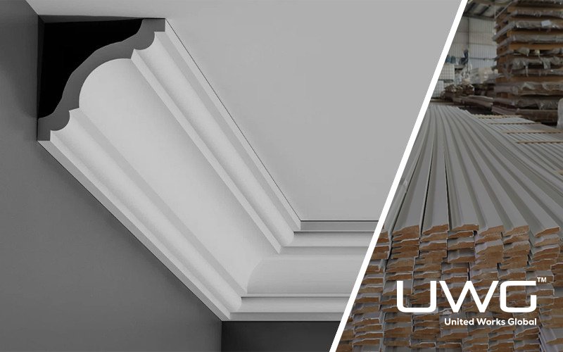 Decorative ceiling moulding installed in an interior corner