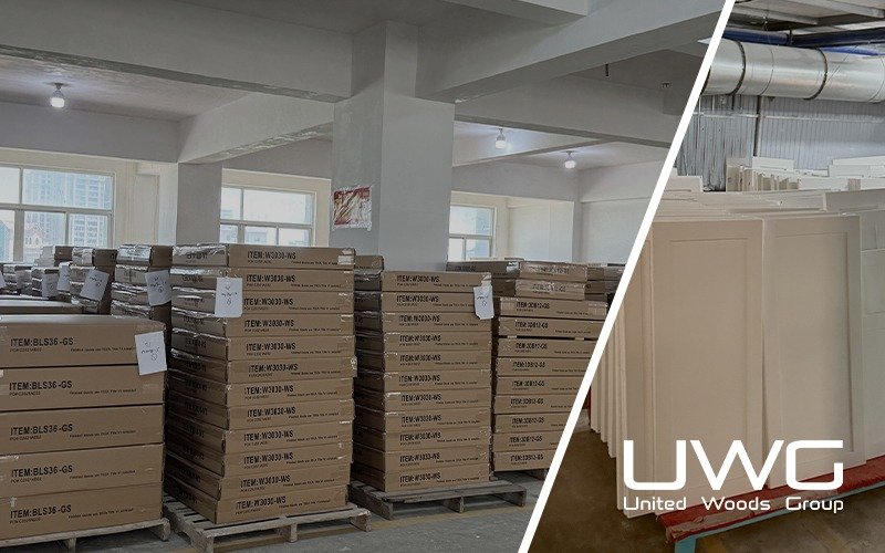 RTA cabinets stacked in the UWG factory