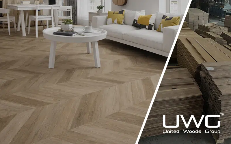 Vinyl flooring in chevron pattern
