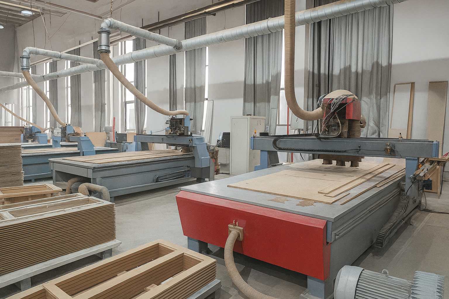 Door panel carving machine at the UWG factory