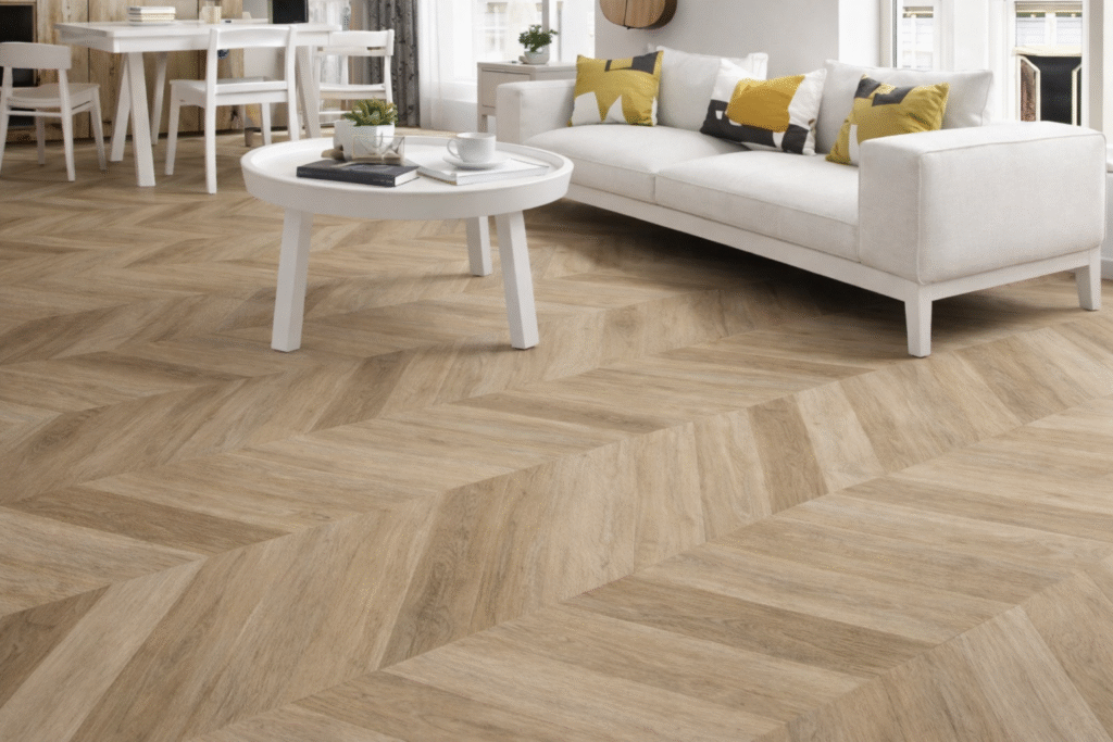 Vinyl flooring in chevron pattern