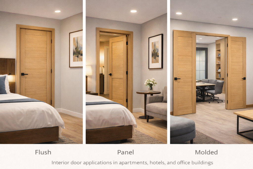 Interior door applications in apartments, hotels, and office buildings