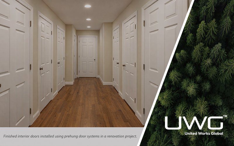 finished interior doors installed using prehung door systems in renovation project