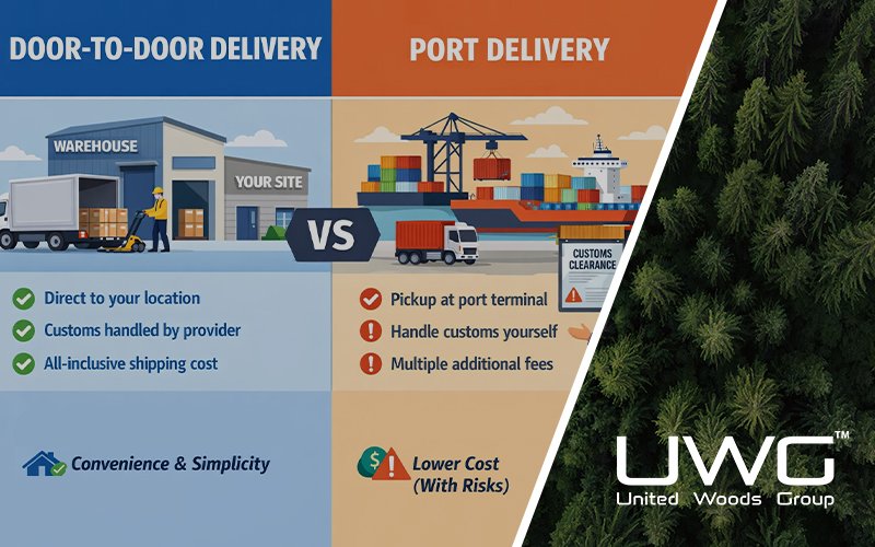 Door to door delivery vs port delivery comparison info graphic