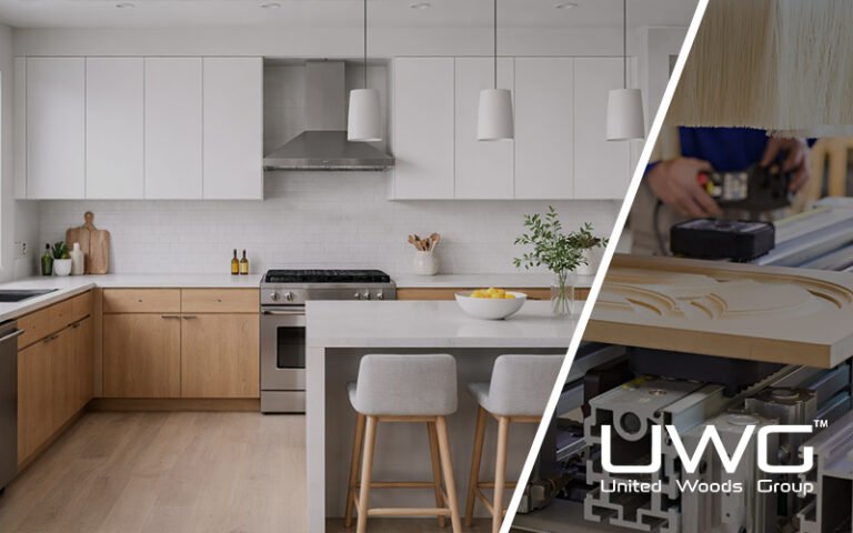 Two tone kitchen cabinets in modern apartment design