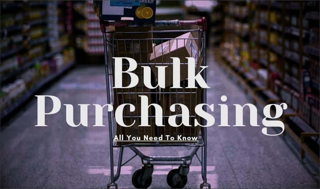 Shopping cart in supermarket aisle representing bulk purchasing