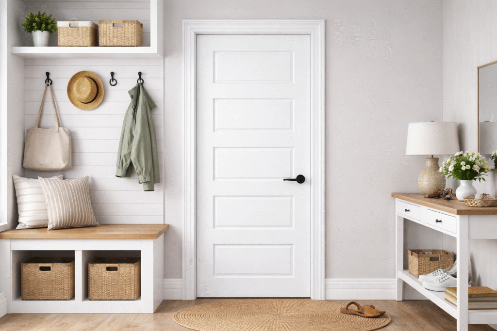 White 5-panel interior door with clean rectangular design
