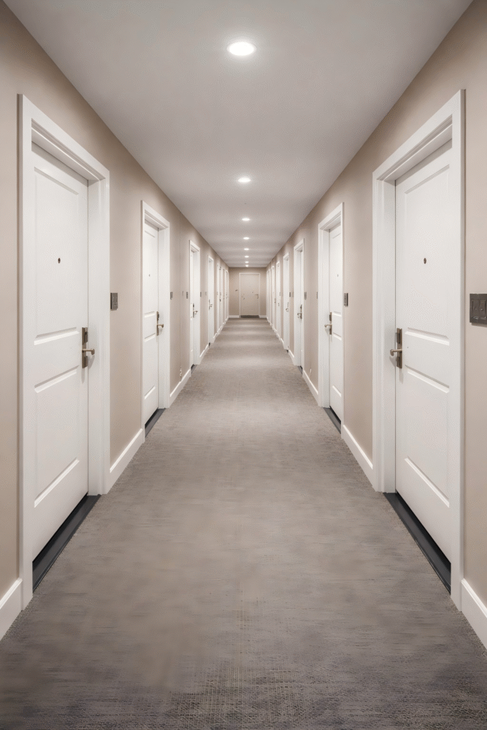 partment corridor with many interior doors