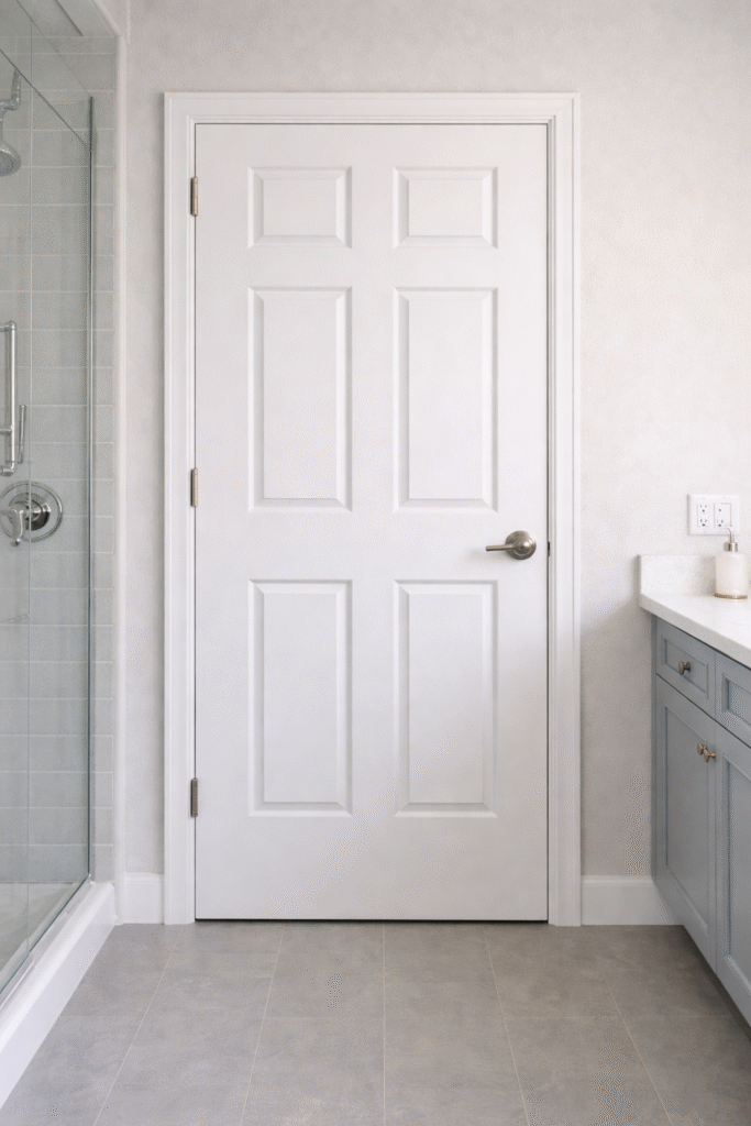 PVC interior door used in bathroom with moisture-resistant surface