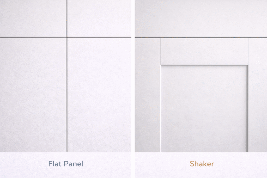 Flat panel cabinet doors compared with shaker style cabinet doors