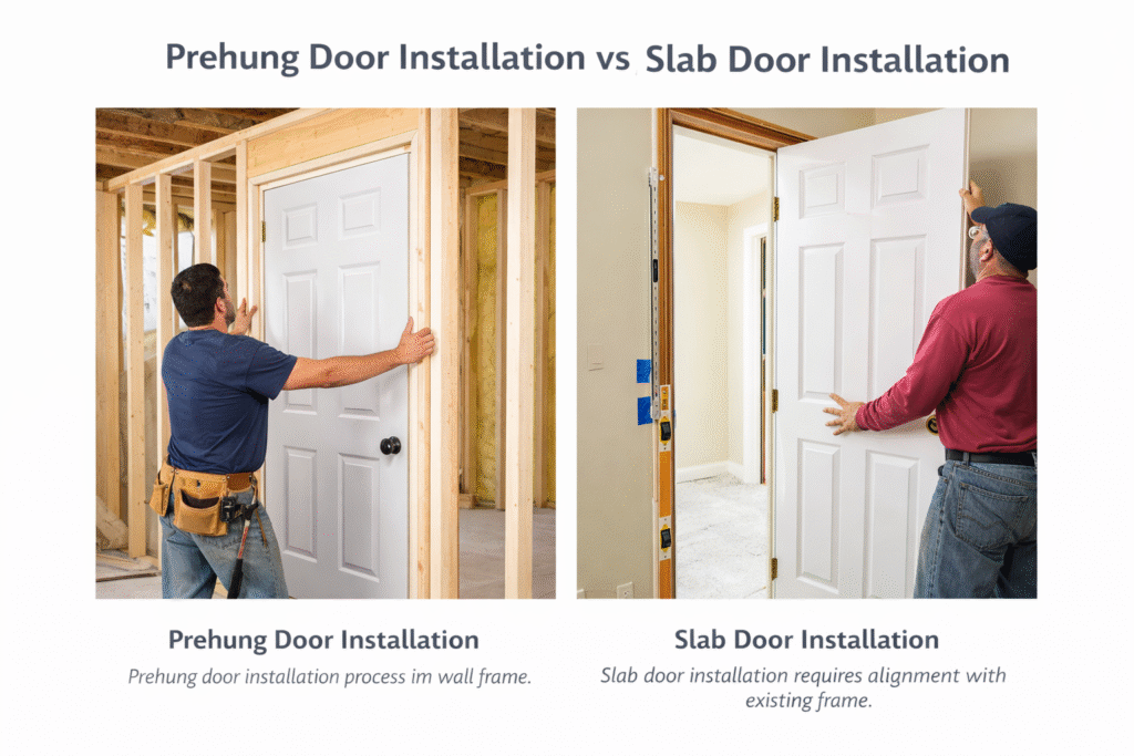 comparison of prehung door installation versus slab door installation process