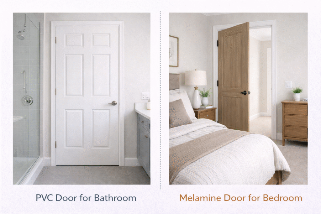 PVC door for bathroom vs melamine door for bedroom interior