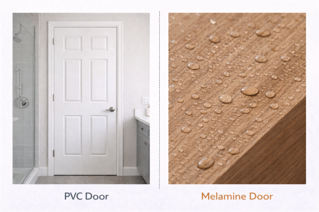 PVC door moisture resistance comparison with melamine door