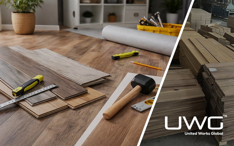 Realistic vinyl flooring installation scene.