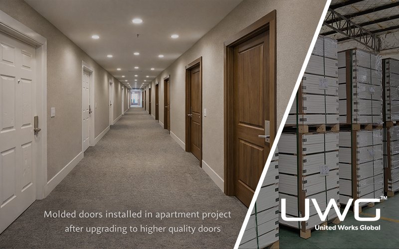 molded doors installed in apartment project interior corridor