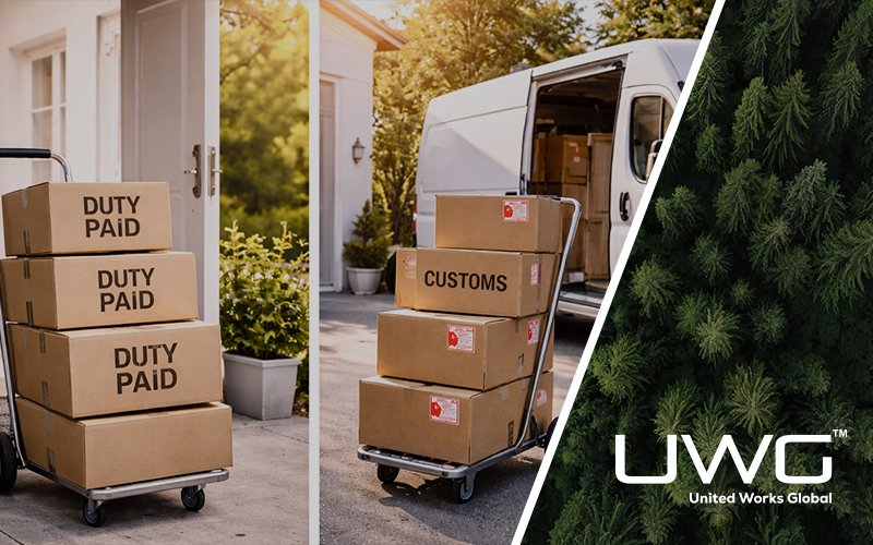 DDP vs standard delivery boxes at doorstep and van