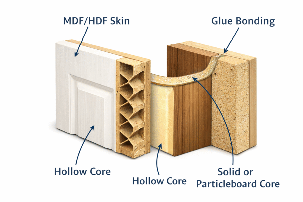molded door structure diagram MDF skin and core construction