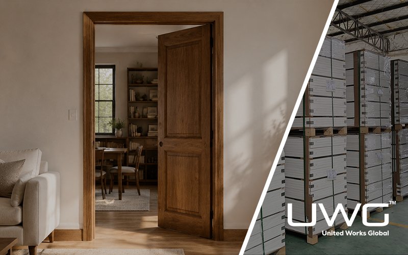 Warm Cozy Interior With Single Solid Wooden Door