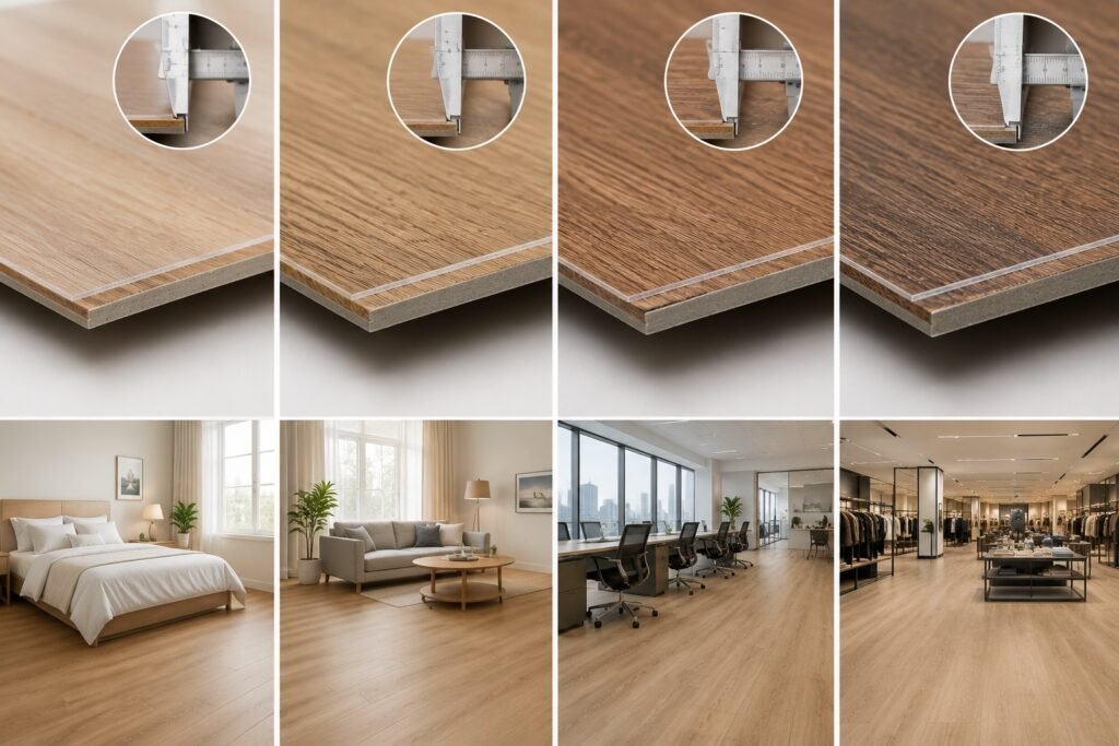 SPC flooring wear layer thickness comparison for residential and commercial use