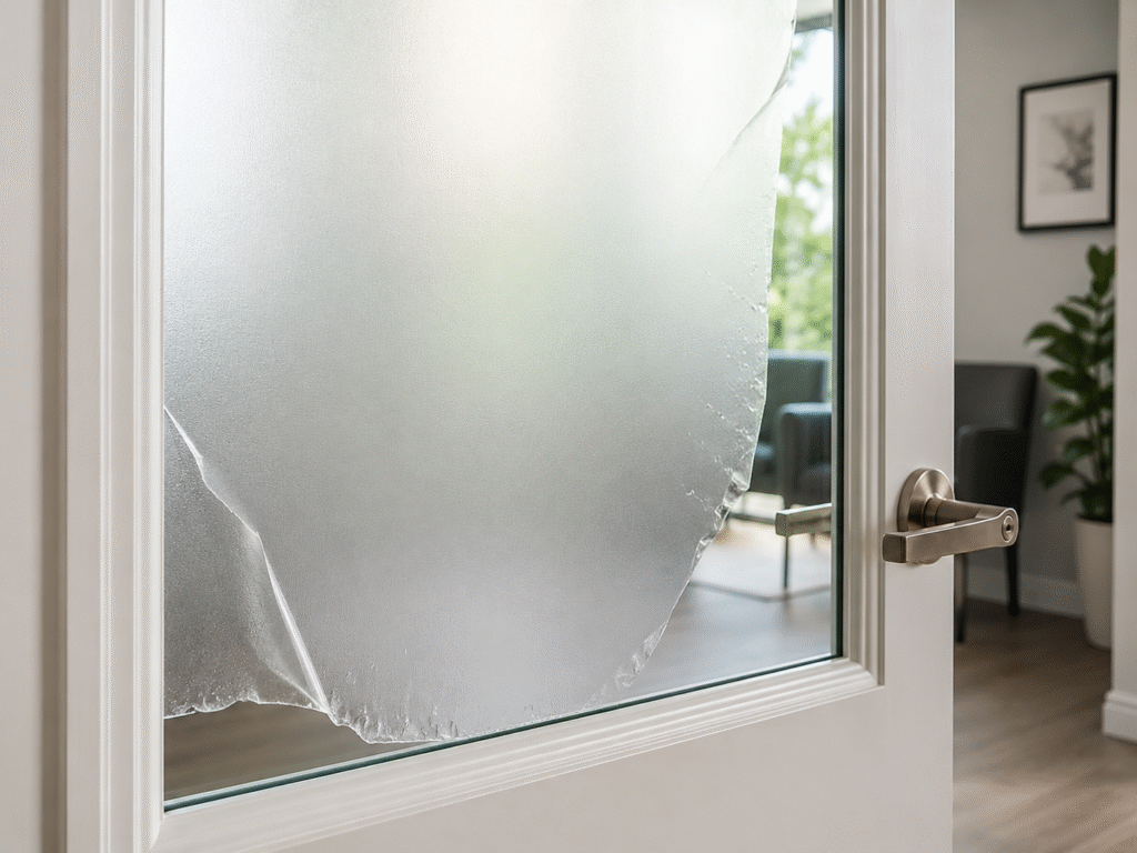 Frosted Glass French Doors Film-applied frosted glass peel over time