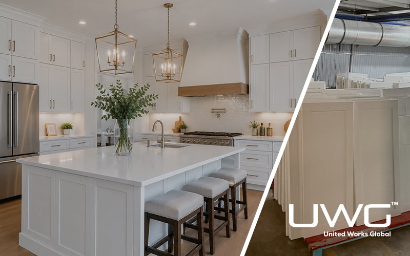 Modern residential kitchen featuring painted shaker cabinets in a builder project
