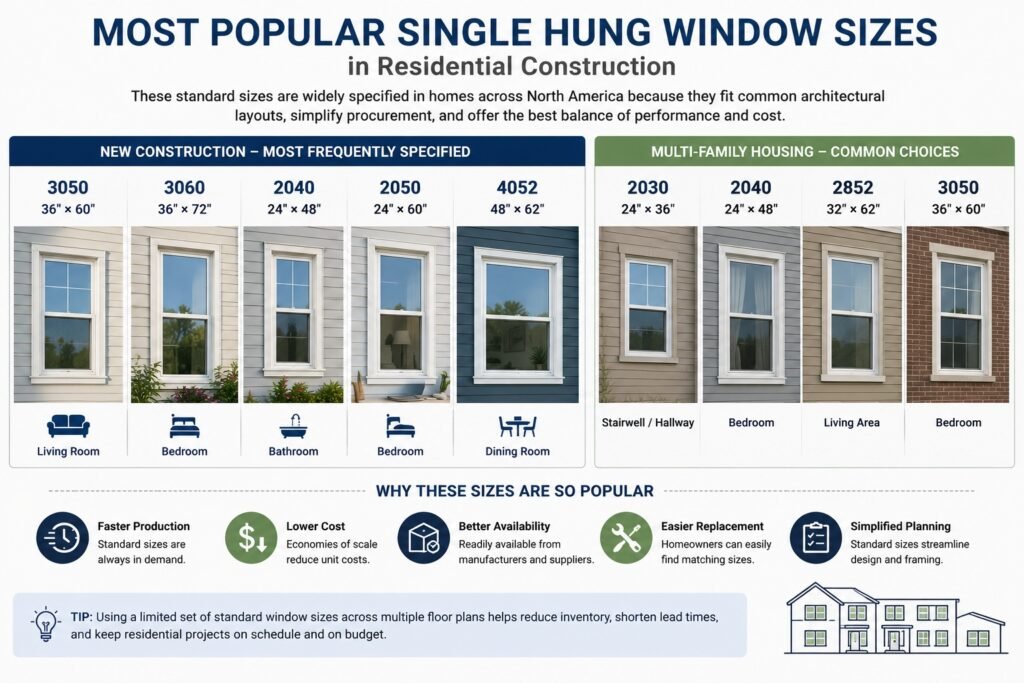 Most Popular Single Hung Window Sizes in Residential Construction