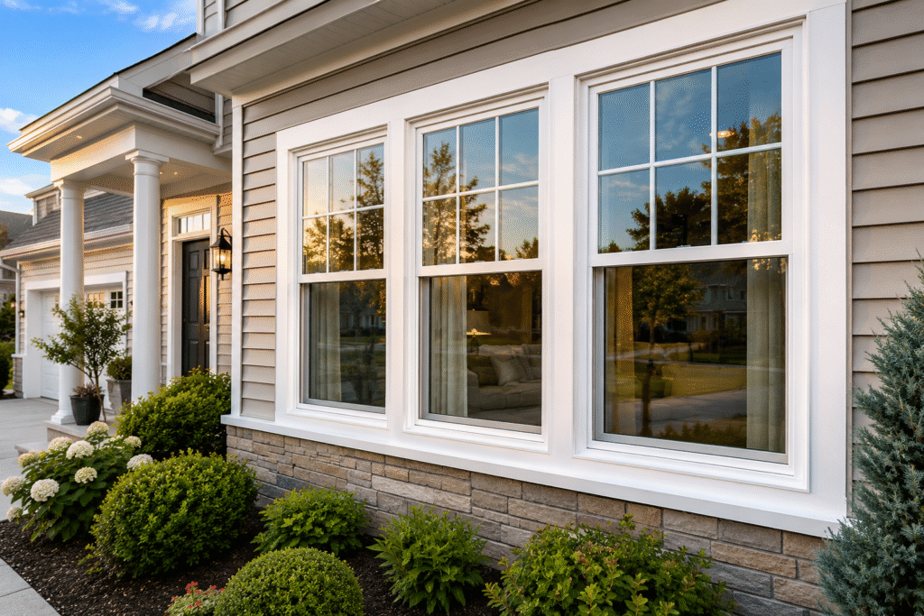 Completed residential project featuring properly installed double hung windows