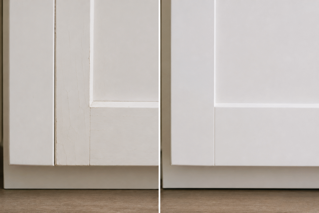 Paint cracking on solid wood cabinet doors compared with MDF cabinet doors