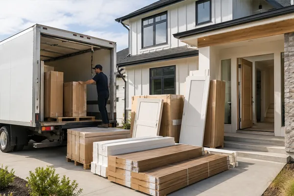 Vinyl windows delivered directly to a residential construction site