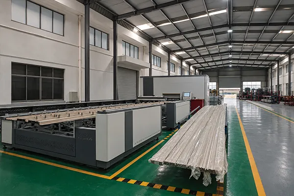 Vinyl window manufacturing equipment inside a factory-direct production facility