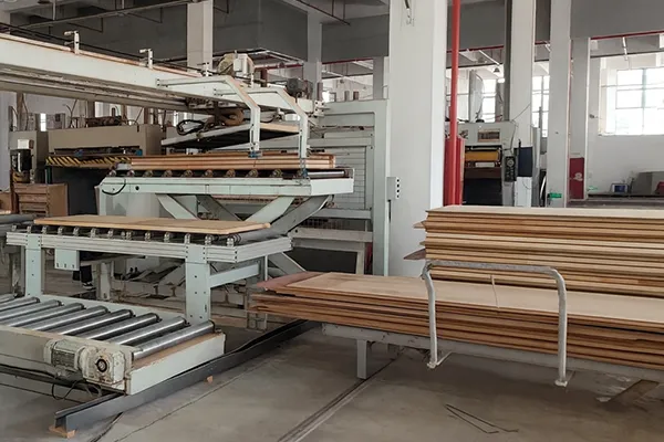 Vinyl window production line inside a window manufacturing facility