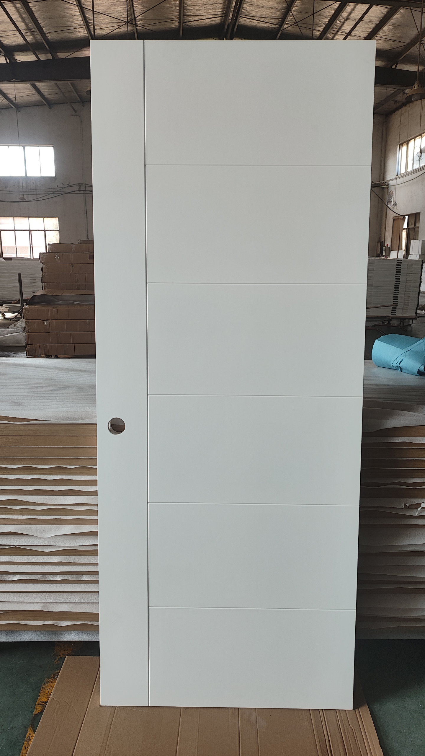 Grooved flush door with decorative lines