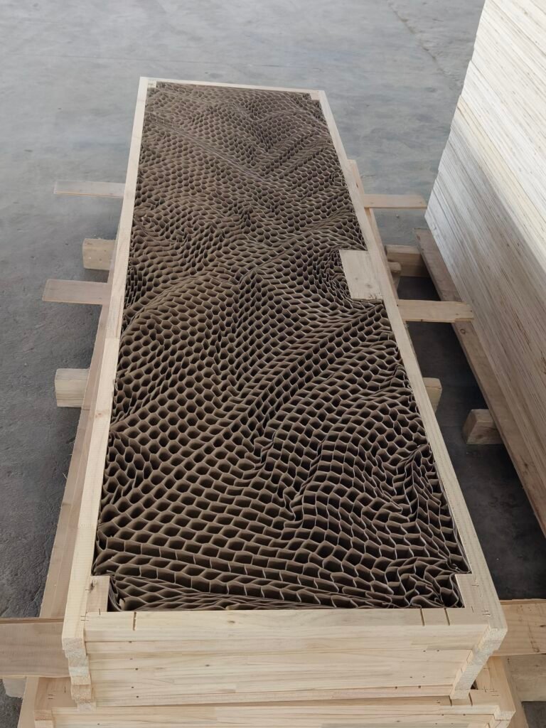 Honeycomb paper-filled core inside a molded interior door