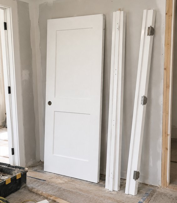 Factory-matched semi-prehung door and frame components