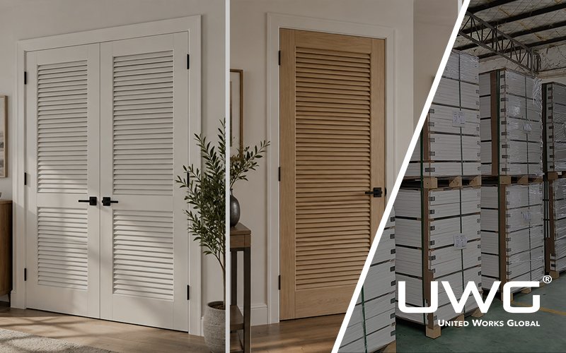 Half louvered, wood and French-style louvered doors in modern interiors