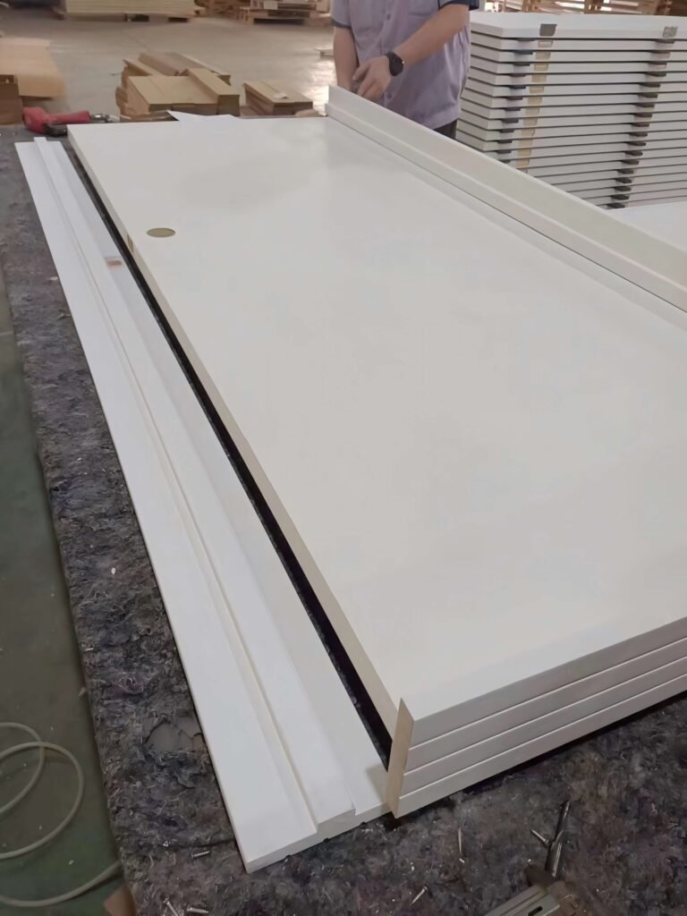 Flush prehung interior door prepared for project installation