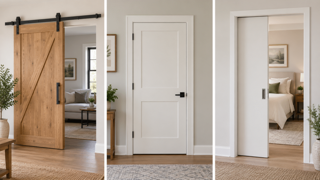 Barn Door vs. Hinged Door vs. Pocket Door in the Interior