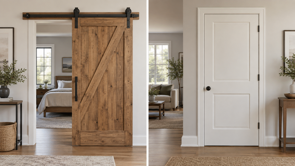 Barn Door vs. a Regular Hinged Door in the Interior