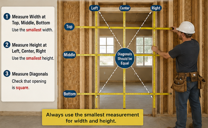 Measuring an interior door rough opening at multiple points
