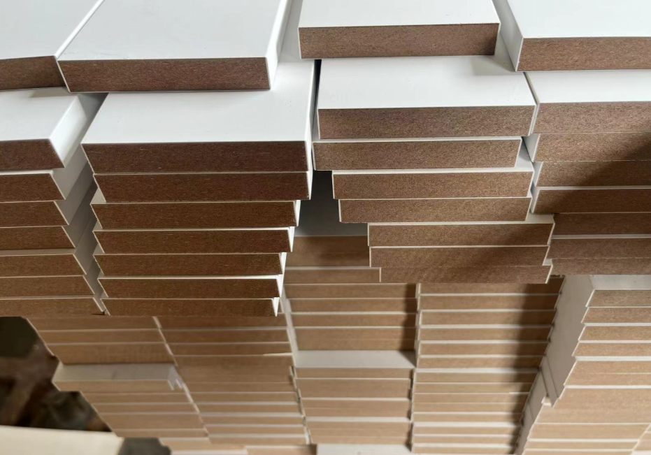 MDF Primed Mouldings Stacked in Factory Warehouse
