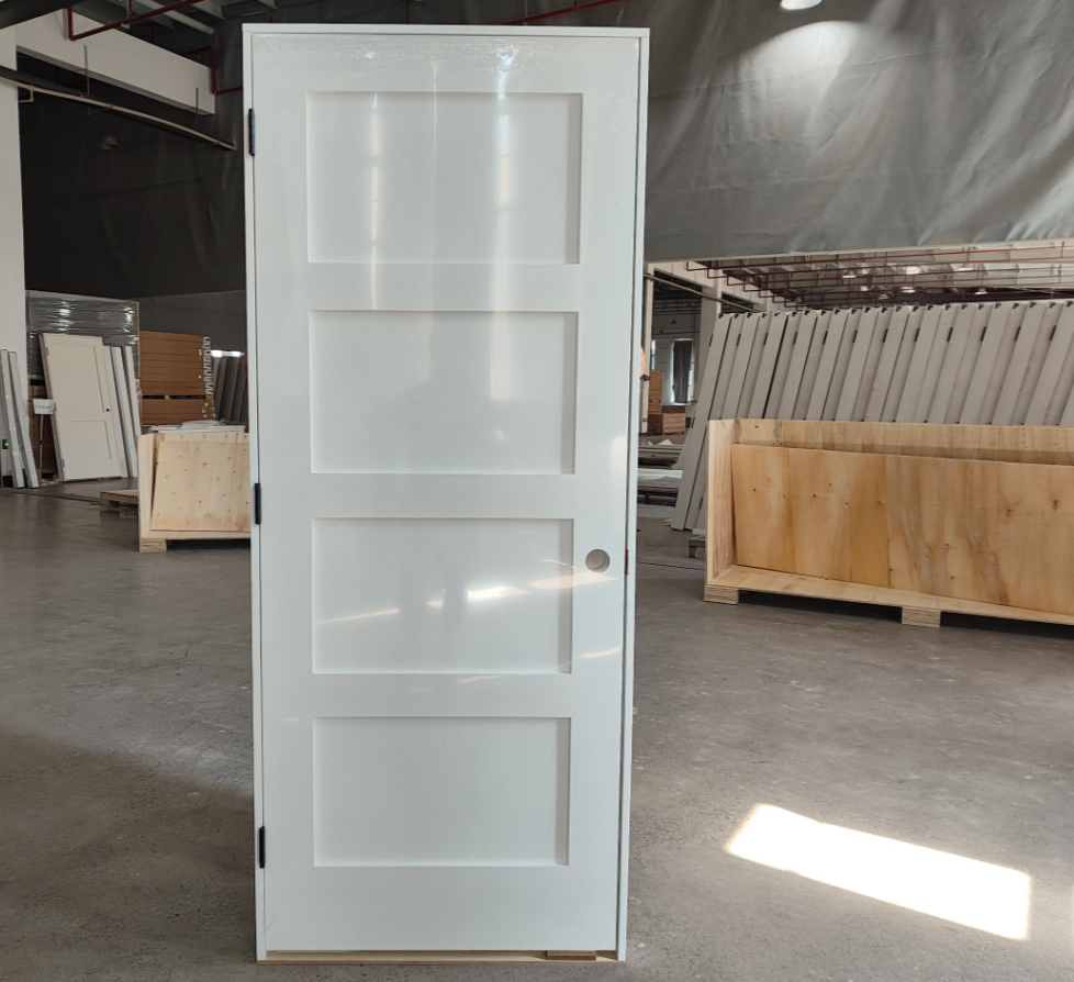 Complete prehung interior door frame and slab assembly