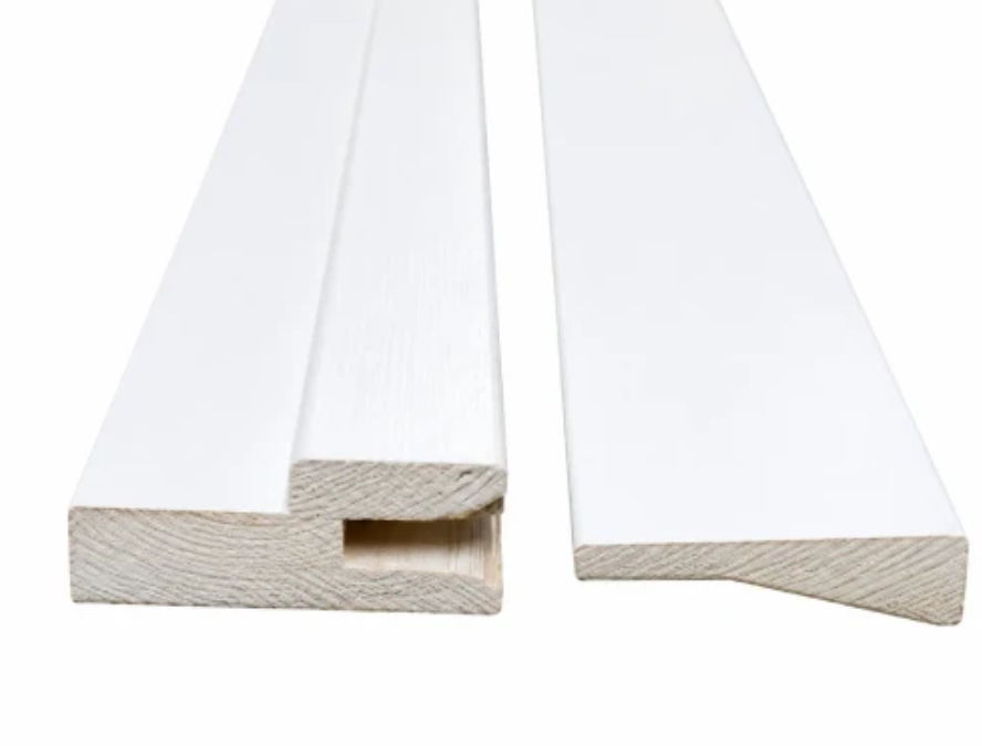 Two-piece split door jamb interlocking connection