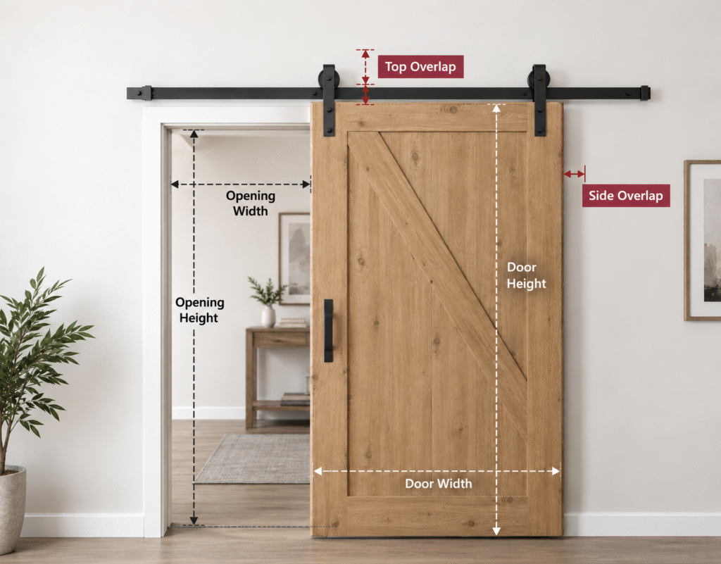 barn door size vs opening size